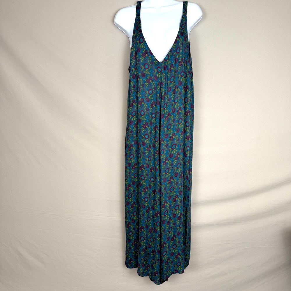 Natural Life Womens Floral Print Jumpsuit Wide Leg Size L Boho Retro Flowy